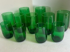 Anchor Hocking Forest Green Roly Poly Sm Med Lrg Tumbler Glasses Lot of 11