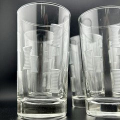 Libbey Ivanhoe Highball Glasses Set 6 Clear Cut Geometric MCM 1960s Vintage