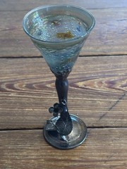 Vintage Floral 3D Stem Colin Heaney? Art Bubble Glass 7.5” Champagne Glass