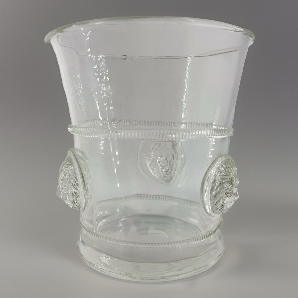 Crystal Ice Champagne Bucket Applied Roped Lions Heads 8” Tall Blown Glass 3lbs.