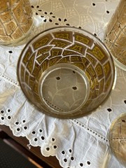 Mid Century 22k Gold Mosaic Pitcher & Set Of 6 low ball glasses- hard to find