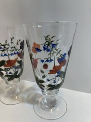 Vintage Oneida Crimson Bloom Hand Painted Hand Blown Floral Ice Tea Glass Set 4