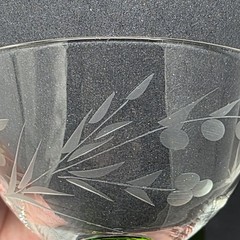 6 Rare Vintage Clear Etched Glass Champagne Glasses Green Stems Leaf Dot Design