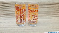 Vtg Sirloin Stockade Restaurant Glasses 7″ Tumblers Set of 2 Bull Orange Red