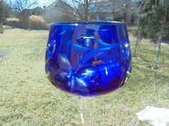 Crystal Clear Industries CCI Cobalt Blue Cut to Clear Grape Wine Goblet 8″ MINT