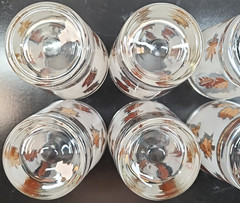 (6) Libbey Golden Foliage 6 Oz Old Fashioned Set Vintage Leaves Frosted MCM Lot