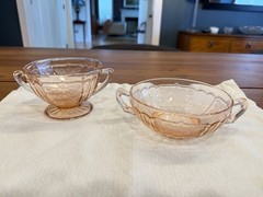 Hocking Glass MAYFAIR «Open Rose» Pink cream soup bowl plus sugar