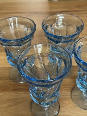 Vintage Fostoria Jamestown Blue Swirl 4 3/4″ Juice ~ Set of Four ~ Excellent