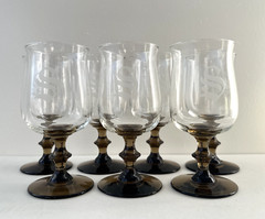 Set of 7 vintage Libbey Premier Tulip Smokey Quartz Glass Goblets 6-1/2″H 12 oz