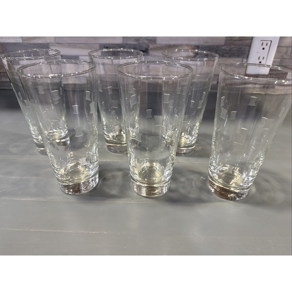 Set Of 6 VINTAGE LIBBEY GLASSES HOUR GLASS SHAPED DESIGN 6.5” Tall
