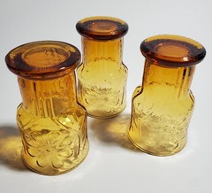 3 Vtg Libbey Country Garden Daisy Glasses Amber Tumblers Boho Retro Gold Flowers