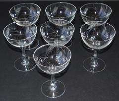 Noritake Sasaki Wheat Etched Crystal Tall Sherbet Glasses Smooth Stem Lot of 7