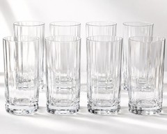 Set Of 8 Dansk France Facette Round Crystal Highball Glasses Tumblers 6.5”