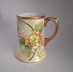 A Lanternier Limoges Tankard Hand Painted Artist Signed Antique Floral Motif