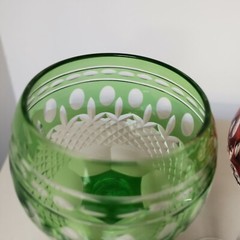 2 * Wine Hock Glasses RED & GREEN cut to Clear Crystal Triumph Imperial Estate