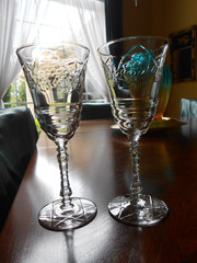 Normandy Rock Sharpe Wine Glasses, SET 2, 7-3/4” Stem #3005 Cut Glass