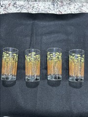 Set of 4 MCM Bamboo Tiki Style drinking glasses Retro Green / Yellow 12oz