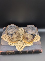 PAIR 1911 Antique Indiana Glass Paneled Strawberry Tumblers Gold Trim 8 oz Key