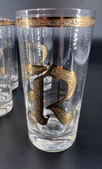 Set of 8 Vintage MCM Culver Highball Glasses with 22K Gold R Monogram Barware