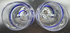 (2) Pier 1 Swirline Cobalt Water Goblets Set Elegant Blue Swirl Stemware Bar Lot