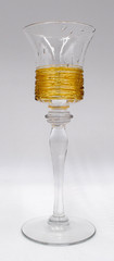 Set of Fry Amber Threading Art Glassware – 3 Champagnes, 4 Cordials
