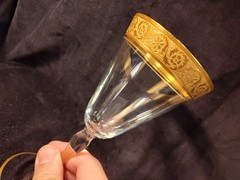 3 Tiffin Franciscan Glass Goblets Paneled Gold Band