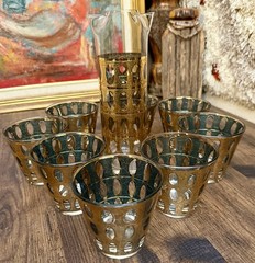 9pc VTG Culver Ltd PISA 22K Gold Old Fashioned Low Ball Glasses Martini Pitcher