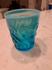 Antique EAPG DUGAN Blue Opalescent S Repeat Flat Tumbler Water Glass1900- 1907