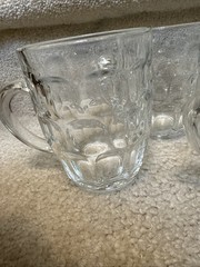 Lot of 6 Vintage Arcoroc France Britannia Beer Mugs Thumbprint Clear Glass 5″