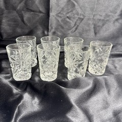 Set Of 7 Anchor Hockings Early American Prescut Tumblers Juice Glasses 3.75”.