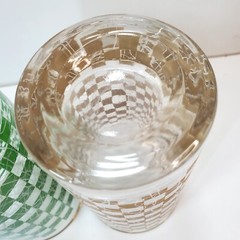 Vintage MCM Brown Green Checkered Spaghetti Tumblers 12oz Tall Drinking Glasses