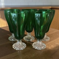 Vintage Boopie Burple Emerald Green Water Iced Tea Goblets Set of 5 Bubble Foot