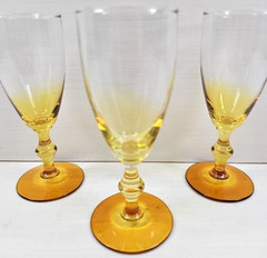 (3) Libbey Forever Amber Whiskey Sour Glasses Set Clear Yellow Stemware MCM Lot