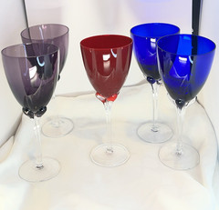Vintage Tulip Petal Stem Water Wine Goblets Cobalt Blue Amethyst Purple Red 5