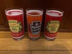 3 Vtg MCM Heinz Green Pea Tomato Soup Georges Briard Tumblers Drink Glasses EUC