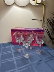 4 Vintage Fine Crystal Wine Stemmed Glasses Chantelle Lady Victoria France W Box