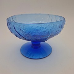 Vtg MCM Morgantown Crinkle Glass Cobalt Blue Footed Bowl SET of 2 Daiquiri