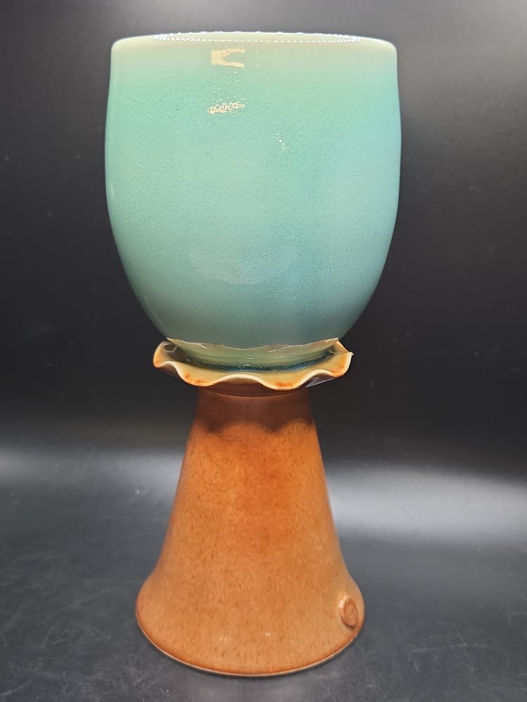 Art Pottery Wine Water Goblet With Service Bell 8 oz Capacity CB Pottery 7″x3″