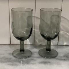 Duz Crystal Smoke Gray Water Goblets, Set of 2, Mid Century Footed Glasses