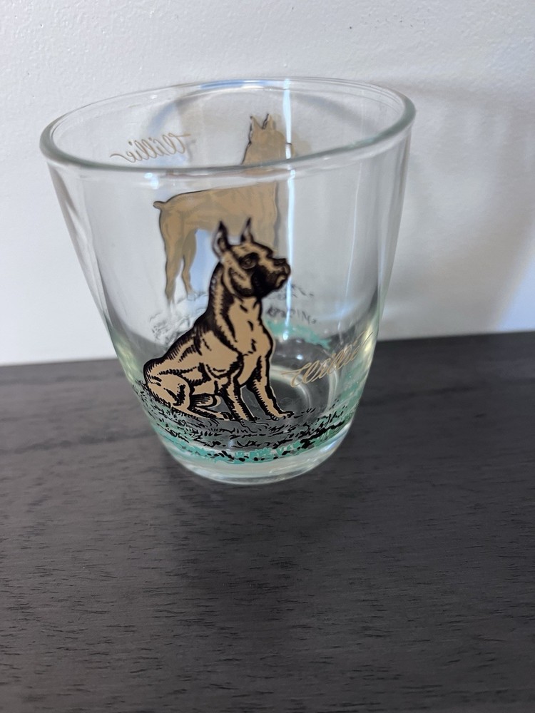 Vintage Hazel Atlas Willie the Boxer Dog Glass Tumbler Rocks Bar Ware Drinking