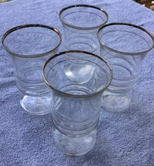 Set of 4 Anchor Hocking Water Flat Tumbler Ring Design with Gold Bands