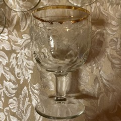 Vintage Bartlett Collin’s Grapevine Etched Water/Tea Goblets, w/2 Gold Rings 4pc