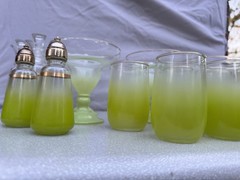 Large Blendo Lime Green Barware Set With Gold Rim 15 pieces Tumblers Cruets etc