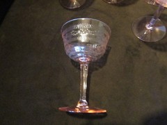 Antique HC Fry Glass Set 5 Pink Goblets Needle-Etch Ribbed Paneled 1920s