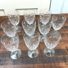 10 Etched Footed Water Wine Glasses Rock Sharpe Floral Fern Leaf Dixie or 2009-5