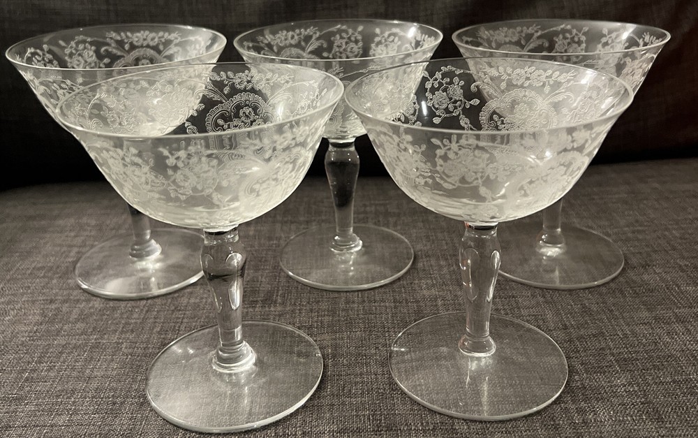 Lotus Bridal Bouquet tall sherbet/sorbet/saucer champagne Lot Of 5