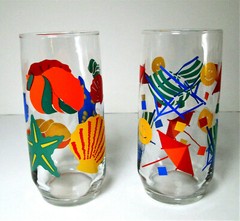 6 Libbey Summer Beach Tumblers 16 oz Shells Starfish Vintage Iced Tea Coolers