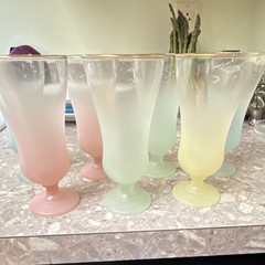 Set of 6 Frosted Multicolor Glass Tumbler Glasses with Gold Rim