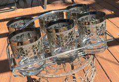 Vintage Dorothy Thorpe Silver Fade Old Fashioned or Rocks Glasses & Carrier