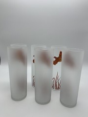 VINTAGE FROSTED TOM COLLINS COCKTAIL GLASSES with FLYING PHEASANT, Set Of 6